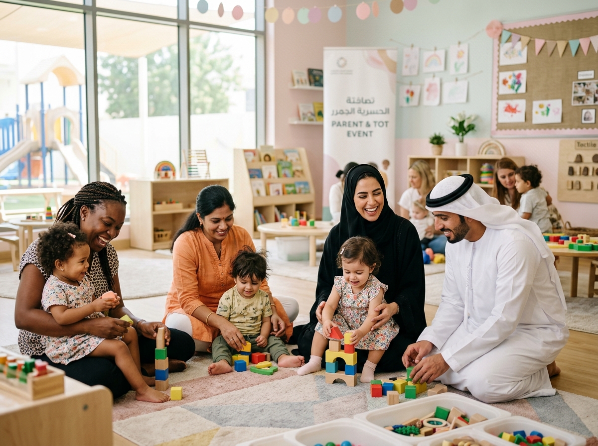 Parents and toddlers interacting during a community event at Cherry Blossom Nursery
